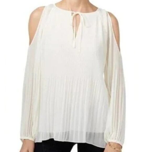 Sanctuary Tops - Sanctuary Accordion Pleat Cold Shoulder Tunic Blouse Ivory L